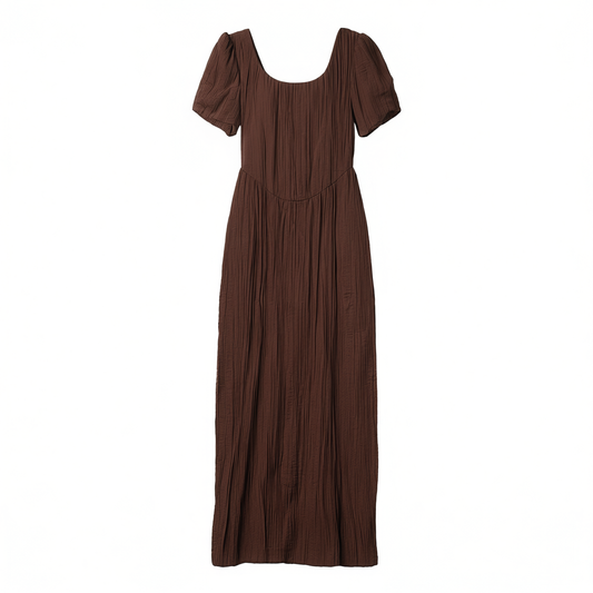 [774]NG     3D textured pleated triangular waist split tulip sleeve elegant deep U-neck slimming bud dress