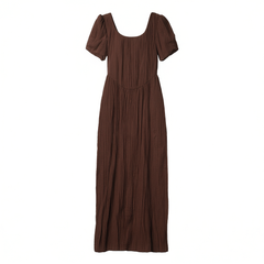 [774]N 3D textured pleated triangular waist split tulip sleeve elegant deep U-neck slimming bud dress