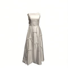 [438]GG   Vintage satin French-style off-shoulder lightweight wedding dress for small gatherings, registration day white dress, and engagement event