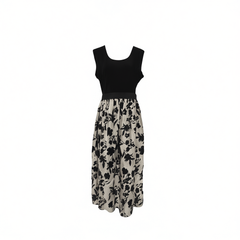 [902]N COKEYY / Roman Holiday Waves of Ink Sober Floral Vacation Style Silk Rayon Dress