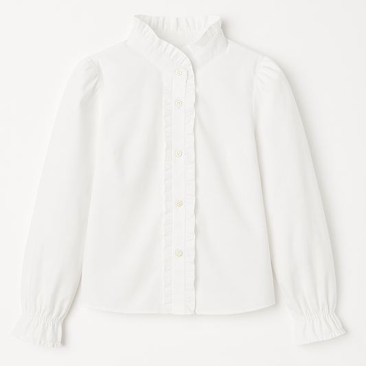 [483]GS    Lace Shirt French Style High-End Lotus Leaf Stand Collar 2024 Shirt Spring & Fall New White Shirt Chic Top