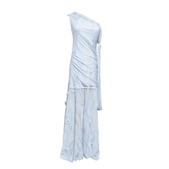 [548]NM  Mint Kiss Romantic Vacation Blue Dyed Dress Off-shoulder Long Dress