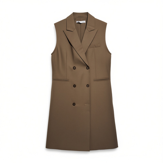 [650]N  Summer Lightweight Sleeveless Double-Breasted Suit Dress for Women - Stylish Goddess Look High-End Professional One-Piece Dress