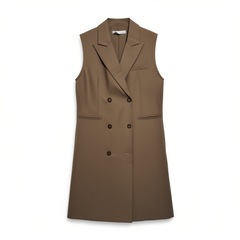 [650]N  Summer Lightweight Sleeveless Double-Breasted Suit Dress for Women - Stylish Goddess Look High-End Professional One-Piece Dress
