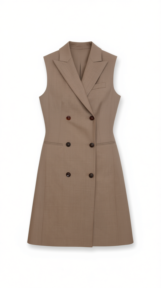 [650]GM  Summer Lightweight Sleeveless Double-Breasted Suit Dress for Women - Stylish Goddess Look High-End Professional One-Piece Dress