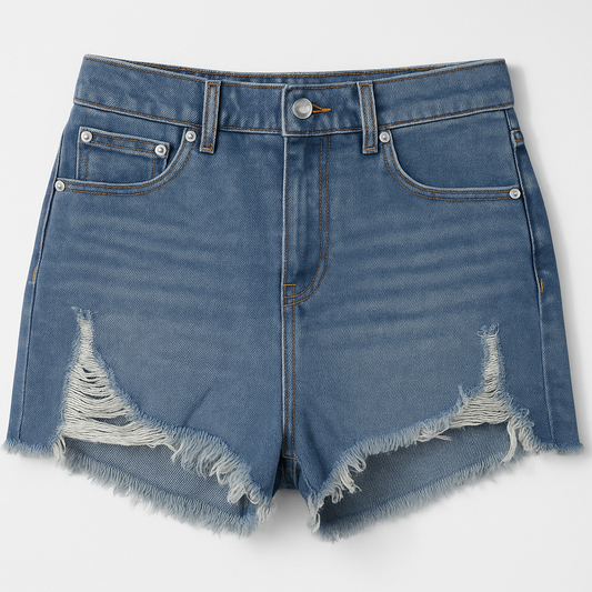 [485]GS   EU/US Big Brand Denim Mini Shorts for Girls, 2024 Summer HyunA Style A-line High Waist Slimming Frayed Edges Trendy Hot Pants