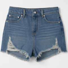 [485]GS   EU/US Big Brand Denim Mini Shorts for Girls, 2024 Summer HyunA Style A-line High Waist Slimming Frayed Edges Trendy Hot Pants