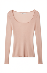 [788]G   French Rixo Kelly Vintage Pink Square Neck Long-Sleeve Sweater - Spring Sophisticated Slimming Top