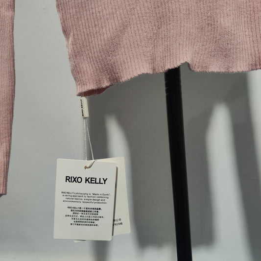 [788]G   French Rixo Kelly Vintage Pink Square Neck Long-Sleeve Sweater - Spring Sophisticated Slimming Top