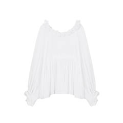 [564]G    EAR RAE Lightweight and Breathable Mulberry Silk and Cotton Shirt with Intricate Ruffles, French Chic Slim-Fit Top