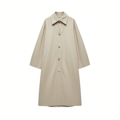 [204]N Autumn Stroll Heavy Duty Long Trench Coat Single-Breasted Women's Casual Khaki Coat