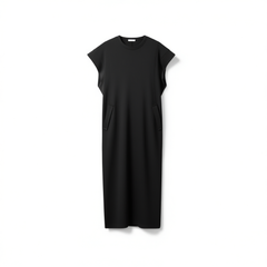 [274]NN Minimalist and Versatile, Round Neck with Short Flutter Sleeves, Maxi Dress