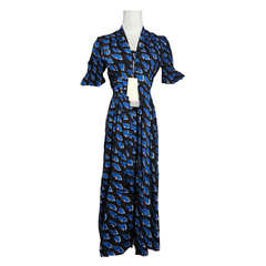 [981]GG     High-Count Cotton French-Style Elegant Fitted Print Wing V-Neck Dress F2392
