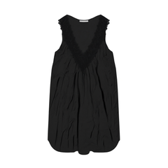 [515]NG    French-inspired chic black V-neck slip dress with lace panel camisole