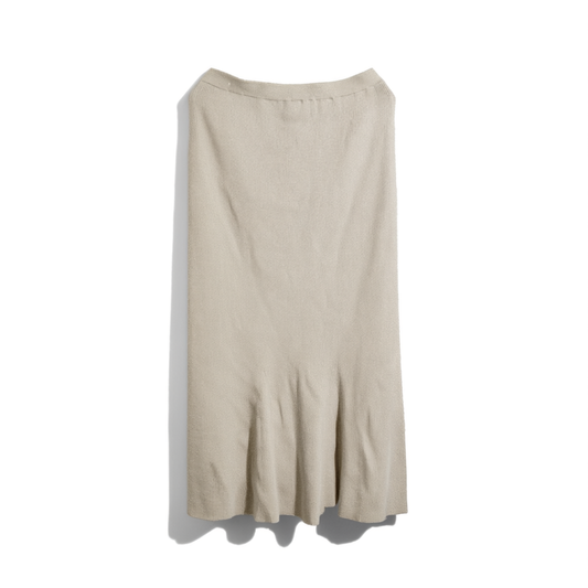 [511]NG   Silver Thread Textured Ribbed Knit | Delicate Draped Flower Petal Design | Skirt