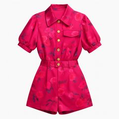 [498]MS  ¡¾Promotional Price¡¿Pear-shaped Body Outfit Trendy Stylish Chanel-style Rosy Red Office Top and Shorts Two-piece Set for Women's Summer