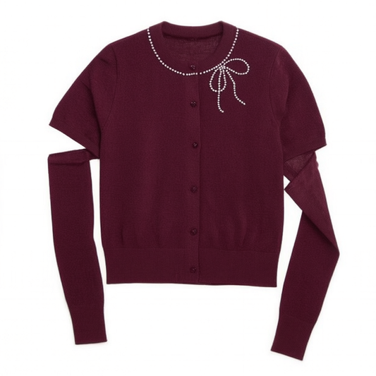 [545]GG    Wool-Blend Sweater with Detachable Rhinestone-Adorned Sleeves Top 3225345007