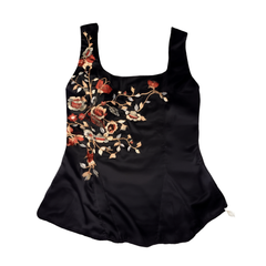 [490]G    Inkstone Pool Fragrance |  Pure Silk Satin New Chinese Style Embroidered Sleeveless Top with Renovated Design, Niche Style