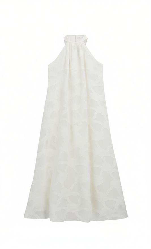 [971]MM  COUNTONME French Romantic Tencel Jacquard Halter Neck Dress Resort Style Elegant Long Dress