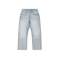 [527]GG    Light Blue Raw Edge Custom Fabric Retro Texture Washed Low Waist Straight Leg Jeans