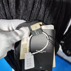 [672]NG      Textured shiny high-end elegant Hepburn style V-neck lantern sleeve high-waist hollow out dress