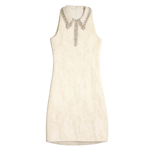 [901]NG   luxury Sleearehemmed Polyester Pearl Mini Dress Women's