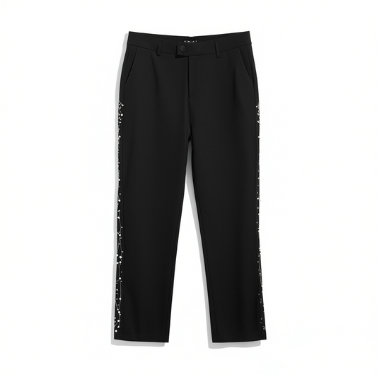 [737]GG    Black Cropped Trousers "Pearl"