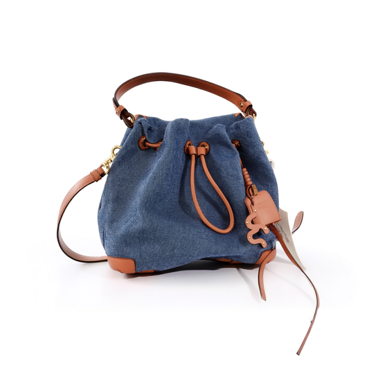 [712]NN Small Denim Drawstring Bucket Bag for Women, Crossbody Slouchy Tote