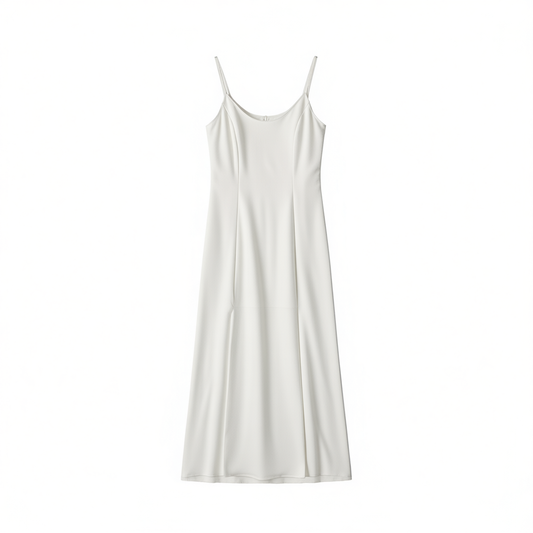 [187]G   Thai Resort Dress - Ethereal Beach Dress with Backless Design, Floor-Length Slit, White Flowy Style