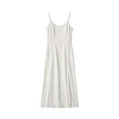 [187]G   Thai Resort Dress - Ethereal Beach Dress with Backless Design, Floor-Length Slit, White Flowy Style