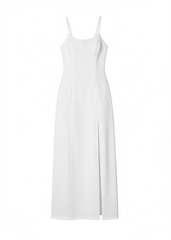 [187]NN Thai Resort Dress - Ethereal Beach Dress with Backless Design, Floor-Length Slit, White Flowy Style