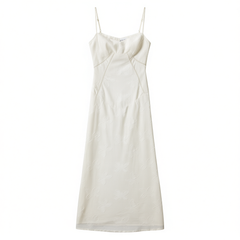 [699]G  Ouyang Nana Ivory White Strapless Fishbone Tailored Waist Island Resort Floor-Length Beach Evening Gown