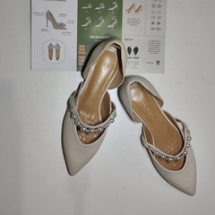 [056]M [Promotion Price] Lily Wei [Yanyu Yao] Runway Collection Summer Sweet Pearl Sandals Pointed Toe Flat Shoes Size 31, 32, 33