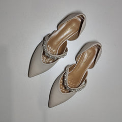 [056]M [Promotion Price] Lily Wei [Yanyu Yao] Runway Collection Summer Sweet Pearl Sandals Pointed Toe Flat Shoes Size 31, 32, 33