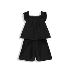 [507]GG   Openwork Lace Patchwork Dark Night Black False Two-Piece Dress