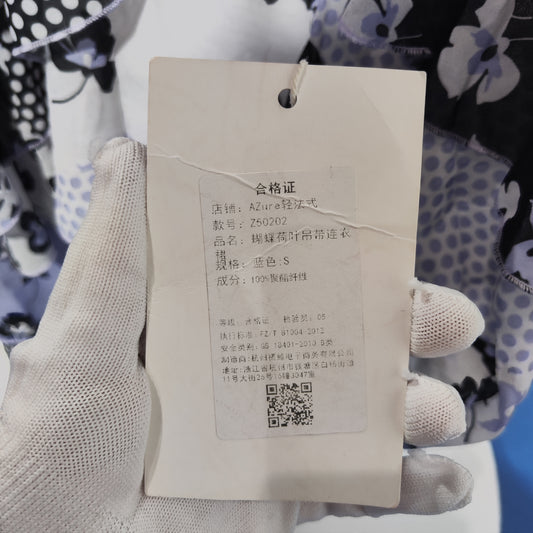 [441]NM  French Vintage Tied Printed Dress with Designer Touch Elaborate Tailored Waist Floral Print Dress Slimming and Brightening