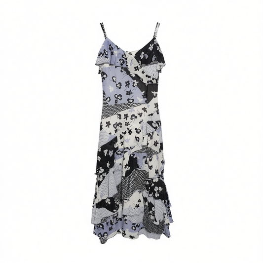 [441]NM  French Vintage Tied Printed Dress with Designer Touch Elaborate Tailored Waist Floral Print Dress Slimming and Brightening