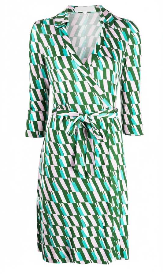 [941]GM  Jeanne Geometric Pattern Knitted Silk Wrap Dress DF Women's Summer Dress