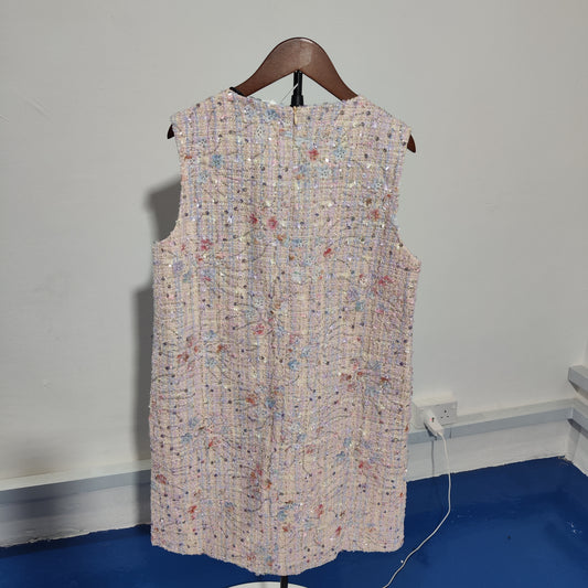 [133]GM    Shining Star Flower Handmade Sequins Exquisite Details Wool Crepe Straight-Cut Dress