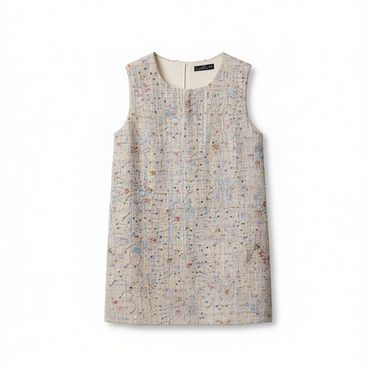[133]GM    Shining Star Flower Handmade Sequins Exquisite Details Wool Crepe Straight-Cut Dress