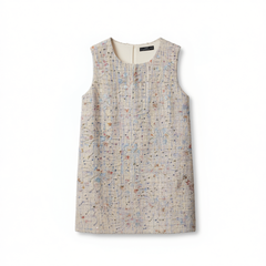 [133]G    MAVIS LEUNG Shining Star Flower Handmade Sequins Exquisite Details Wool Crepe Straight-Cut Dress