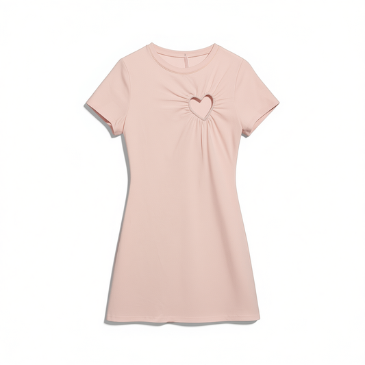 [812]G    ¡¾Genuine Stock¡¿Skims Kardashian Ros¨¦ Style Short Sleeve Sweet and Edgy Heart Cutout Dress