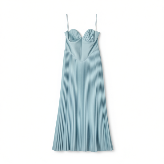 [669]GM     Time-Consuming Handcrafted Pleated Elegant Strapless Long Dress High-End Dress