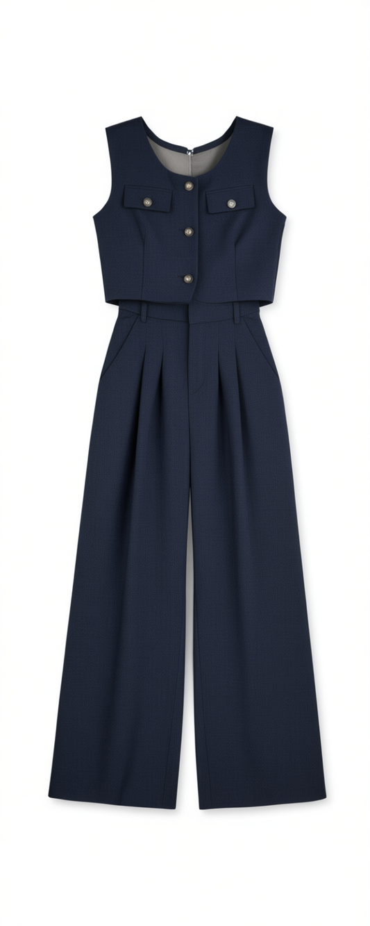 [867]GM   Chanel-style Women's Summer 2025 New Collection Stylish and Elegant Sleeveless Blazer Vest and Wide-leg Trousers Two-piece Set