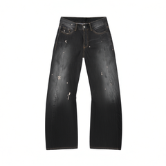 [427]G     [2006F Scimitar] Heavyweight Dark Tea-Colored Retro Mid-Low Rise Distressed Hand-Painted Ink-Splashed Scimitar Jeans
