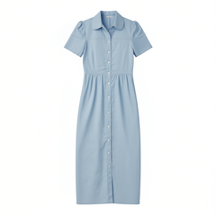[838]G  Zhang Ruonan Style | Linen Yimian French Peter Pan Collar Dress for Women  Pastel Bubble Sleeve Dress