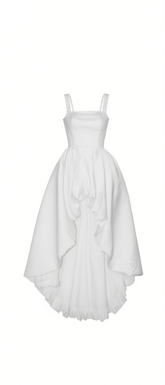 [776]GG    French Strap Light Wedding Dress for Petite Brides White Vintage Minimalist Satin Evening Dress Unique White Dress