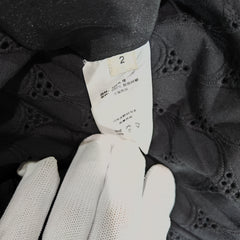 [597]NG   Spring Summer New Arrival Delicate Embroidered Geometric Jacquard V-Neck Puff Sleeve A-Line Pure Cotton Dress
