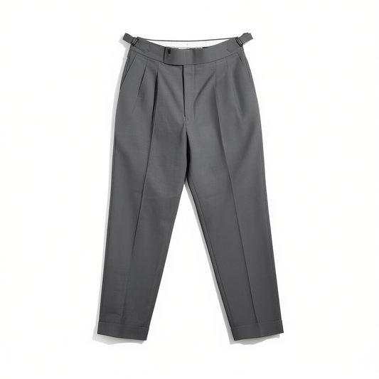 [727]NG      Men's Merino Wool "London Gray" Italian-style Paris-button, Double Pleat, High-waist Gentleman's Trousers