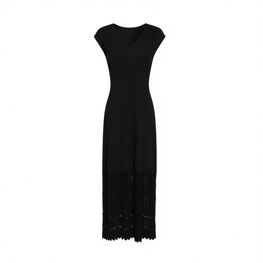 [708]GM    French-style Elegant Black Hollow-out V-neck Sleeveless Knitted Dress